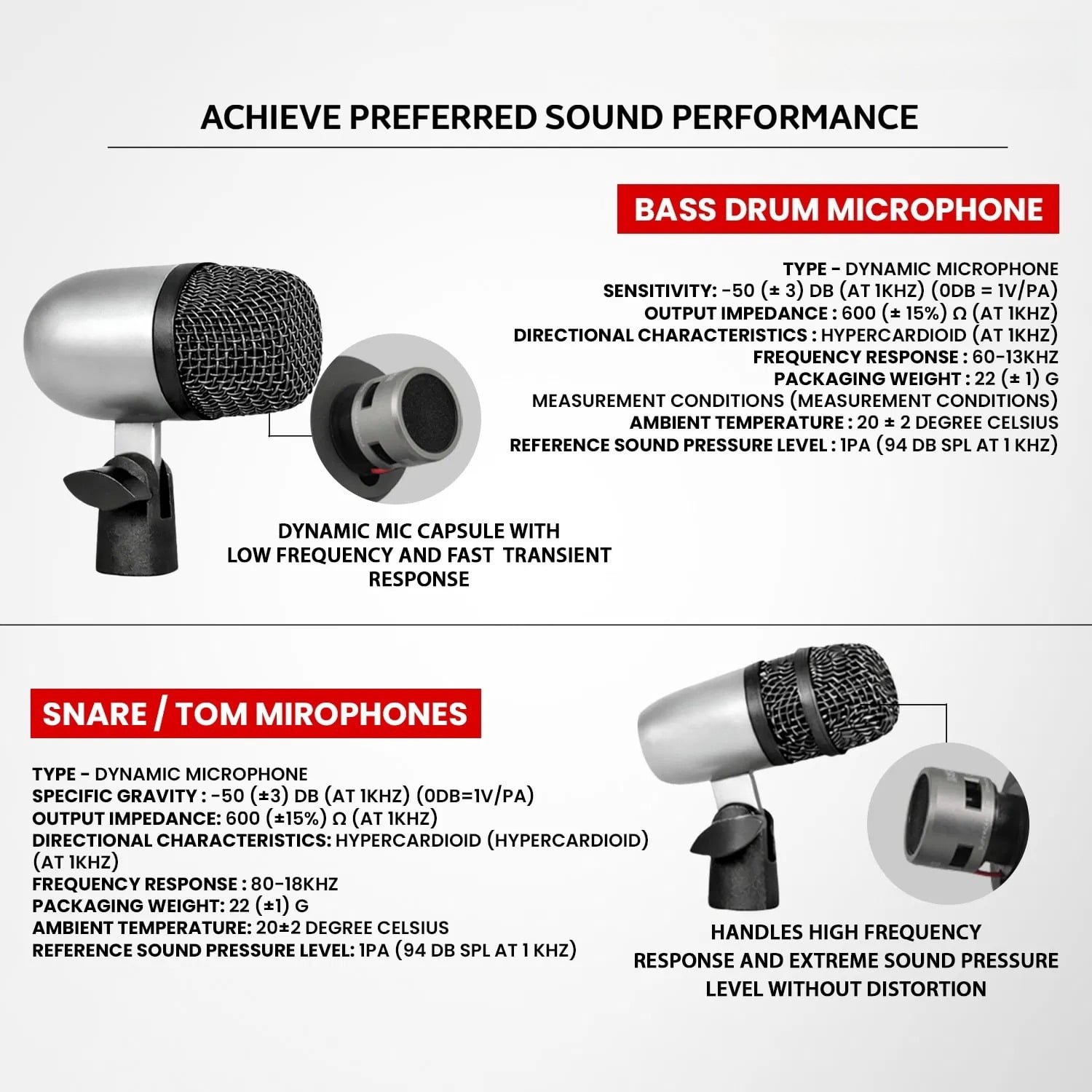 Bass Microphone, Portable Microphone, Clip-on Microphone, with Desktop Stand and XLR Interface, Suitable for Recording Studios and Concerts