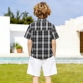 thumbnail image 5 of FINALGANG Boys Kids Plaid Button Down Shirt With Spread Collar Short Sleeve Labeled Bust Pocket Casual Fit Top For Kids Daily Wear School Activities Casual Outings Classic Top, 5 of 9
