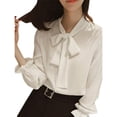 thumbnail image 2 of Deepwonder Women Solid Color Long Sleeve Shirt Butterfly Tie Shirt 2XL, 2 of 6