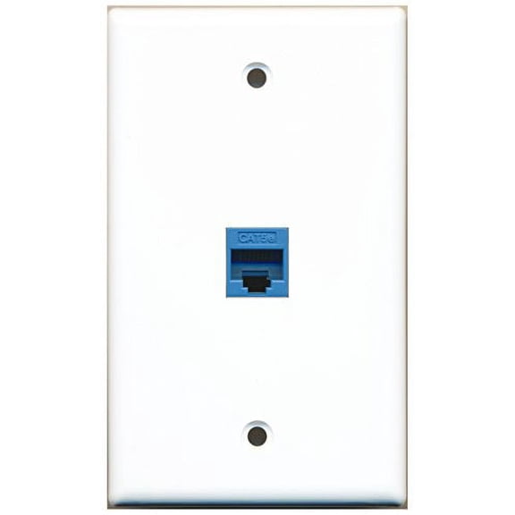 RiteAV - 1 Port Cat5e Ethernet Blue Wall Plate White RAV1003