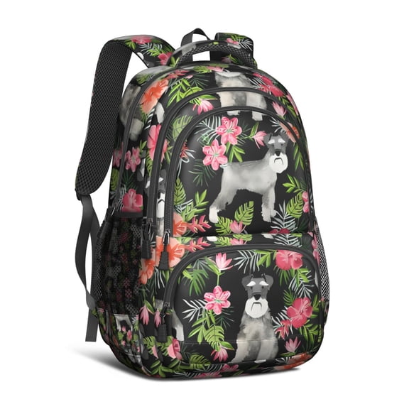 Schnauzer with Flowers Backpack for School,Cute School Bag,Schoolbag with Adjustable Shoulder Straps & Padded Back,16.9 Inch