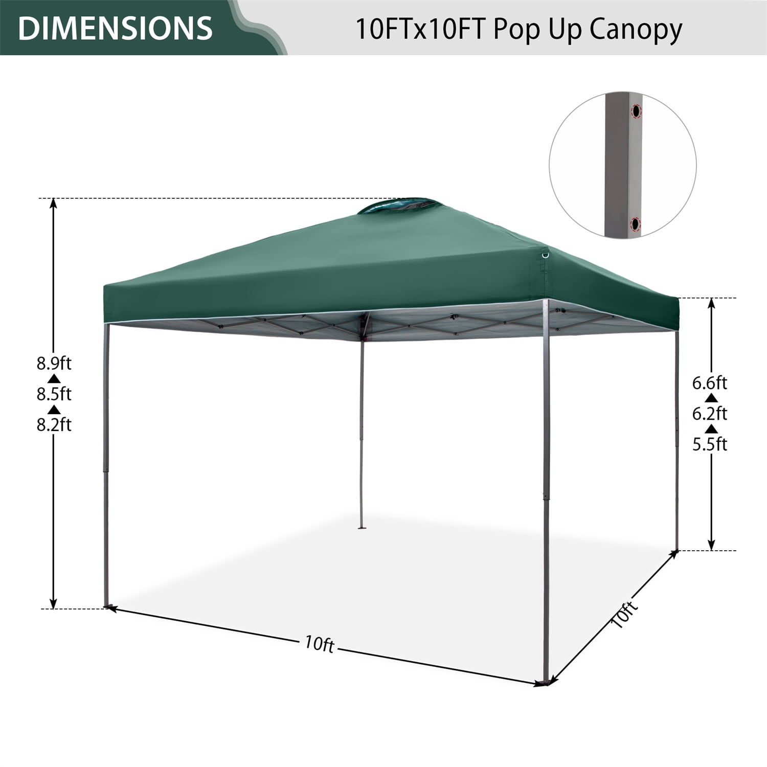 Summit Living 10x10ft Pop-up Canopy Tent Straight Legs Instant Canopy for Outside with Wheeled Bag - Green