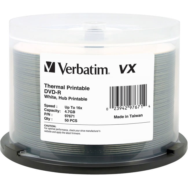 Verbatim DVD R 4 7GB 16X VX White Thermal Printable Hub Printable Verbatim DVD R 4 7GB 16X VX White Thermal Printable Hub Printable