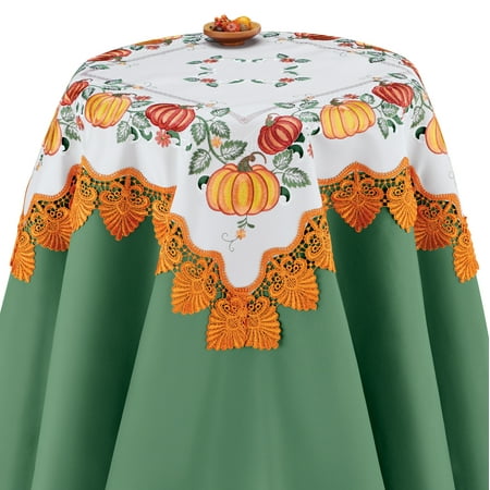 

Embroidered Fall Pumpkin with Lace Table Linens