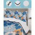 thumbnail image 3 of Quilt King Size Bedding Set, Orange Blue Flowers Reversible Summer Quilt 3 Pieces, Farmhouse Botanical Floral Leaves Lightweight Bedspreads Coverlets with 2 Pillow Shams for All Seasons, 3 of 5