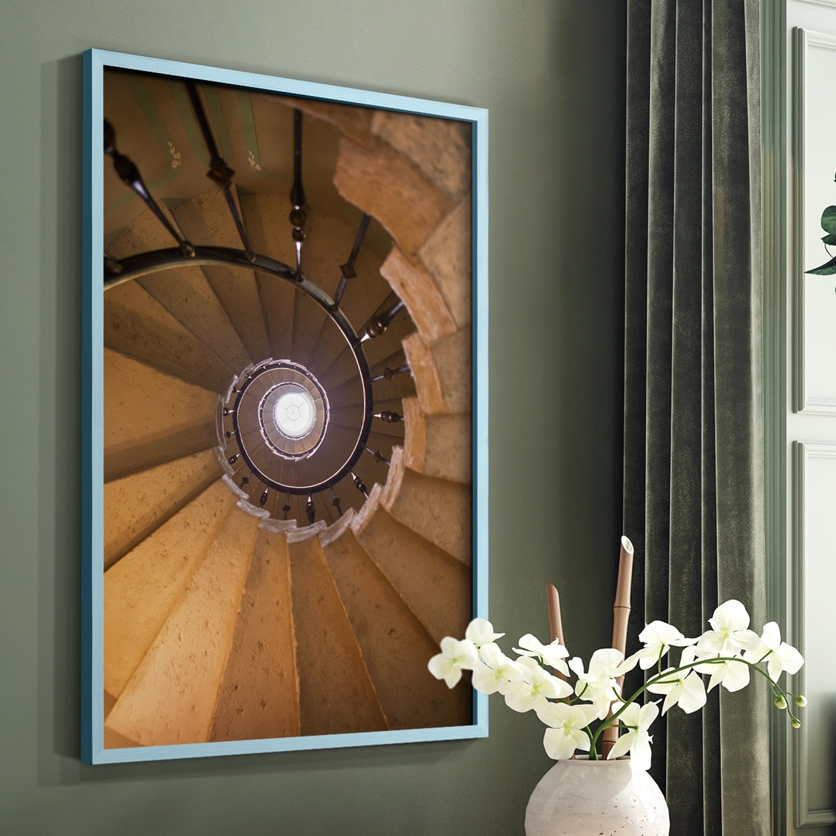 Spiraling II Framed Print in Blue Solid Wood Framed Print No Nail Hanging