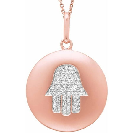 0.17 Carat T.W. Diamond Rose Gold-Plated Sterling Silver Round Chamsa (Hand) Disc Pendant