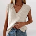 thumbnail image 5 of Chuancc Fashion Clothing V Neck Sleeveless Solid Color Loose Pullover Sweater Lightweight Sweater V Neck Sweater Vest Knitted Vest Womens Tops Summer Sweater Vest Sweater for Women Beige L, 5 of 6