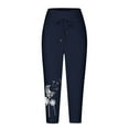 thumbnail image 4 of JUNWELL Elastic Waist Print Casual Pants Women Knee-Length Capris Loose Drawstring Joggers, 4 of 5