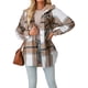 thumbnail image 2 of Chaqueta de Franela con Capucha y Cuadros para Mujer, Abrigo Grueso de Invierno para Mantener el , Chaqueta de Forro Cálida y Suave con Botones Caqui M, 2 of 10