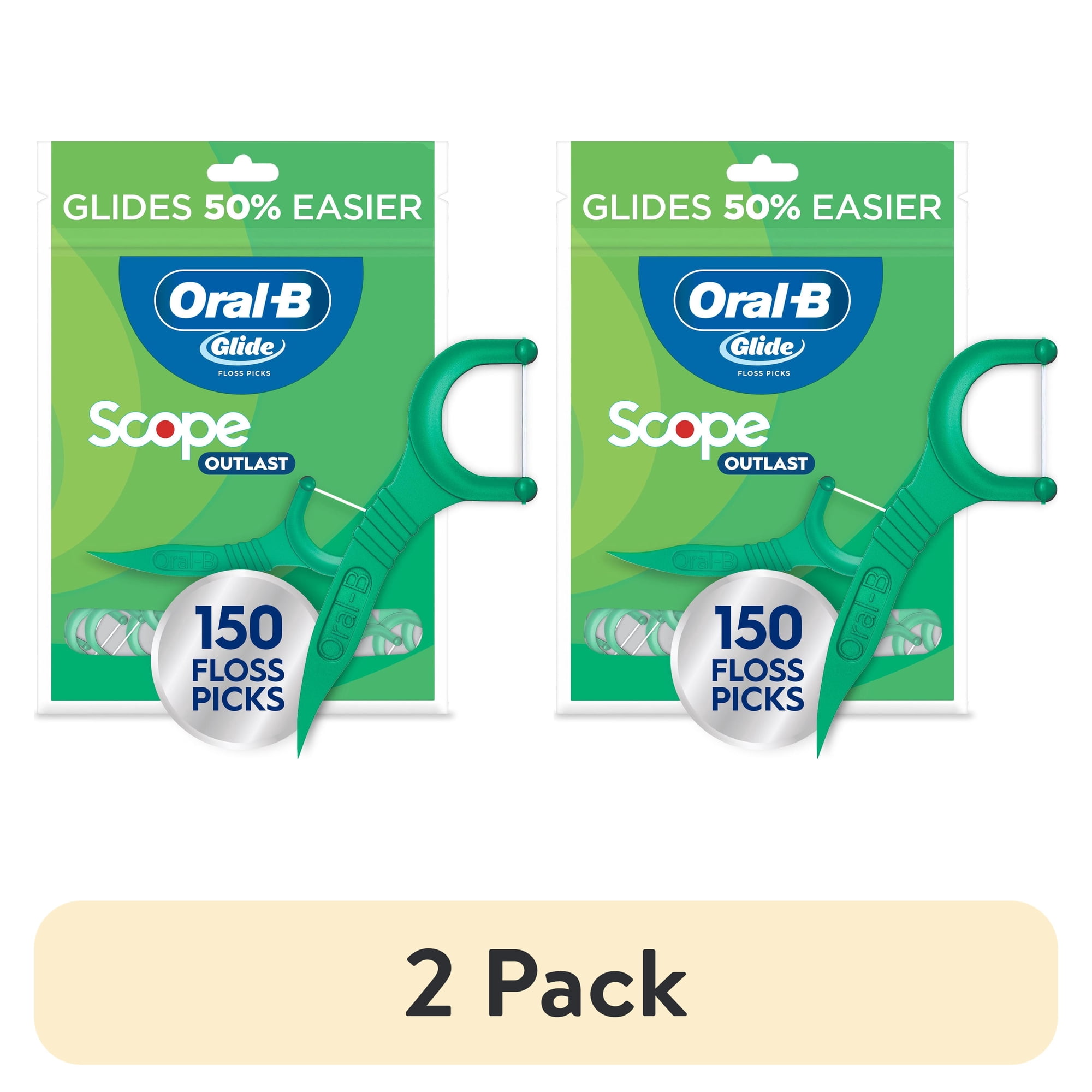 (2 pack) Oral‑B Floss, Glide Mint Floss Picks with Scope, 150 Count