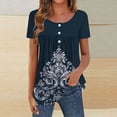 thumbnail image 5 of AKOEE Summer Tops Women Tropical Floral Printed Tee Shirts with Buttons Crew Neck Pleated Tunic T-Shirts Loose Fit (S, Navy 01), 5 of 6