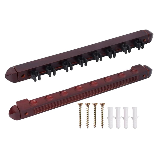 koolsoo Billiard Pool Cue Rack Wood Wall Mount for Billiards Clubs Game Room Players Dark Red