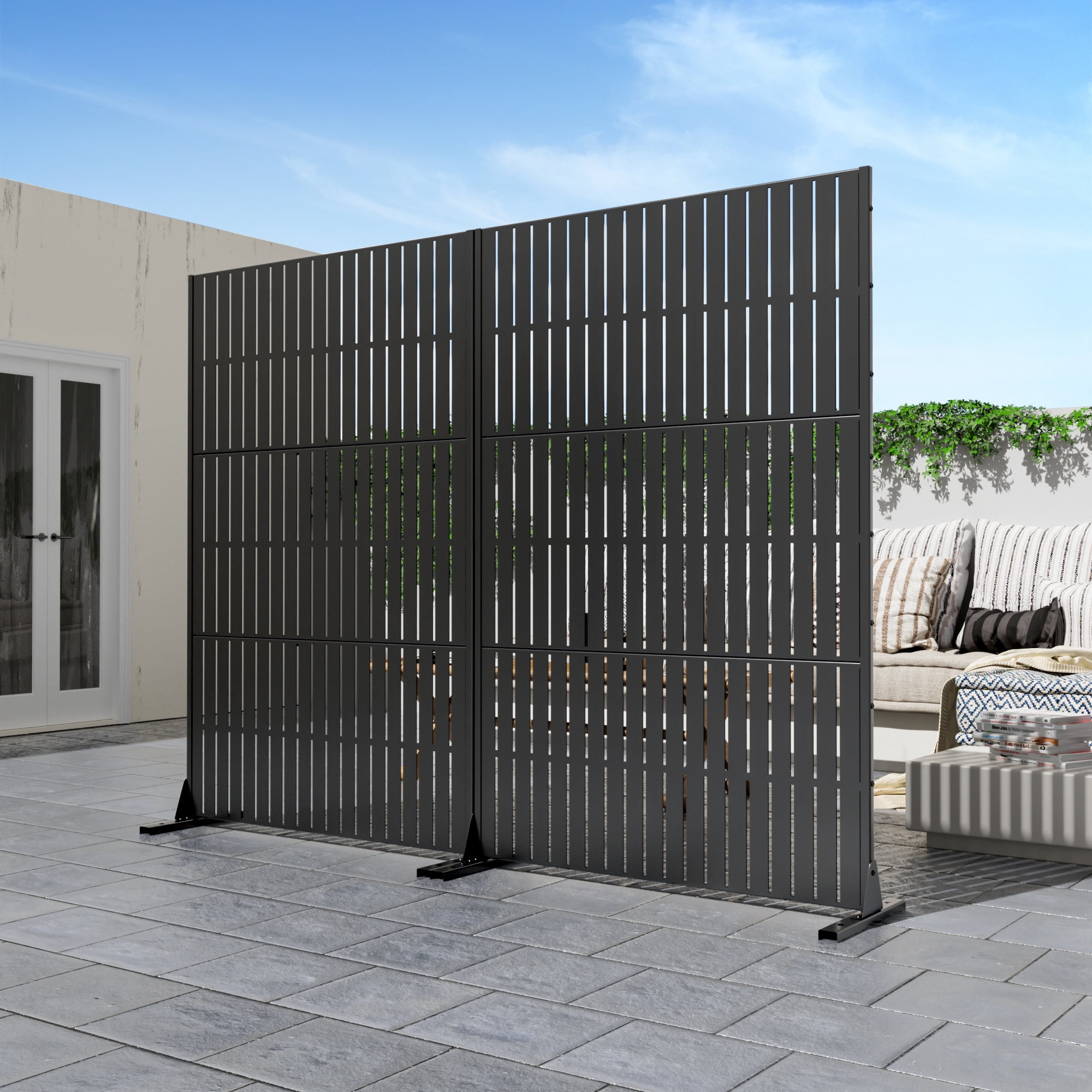 72"x47"x16" Outdoor Privacy Screen with Stand Metal Balcony Decorative Screen,Black