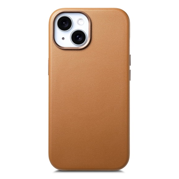 for iPhone 15 Magnetic Case Support Wireless Charging, Slim Shockproof PU Leather Hybrid Cover, Military Grade Protection Drop Proof Tough Protective Case for iPhone 15, Brown