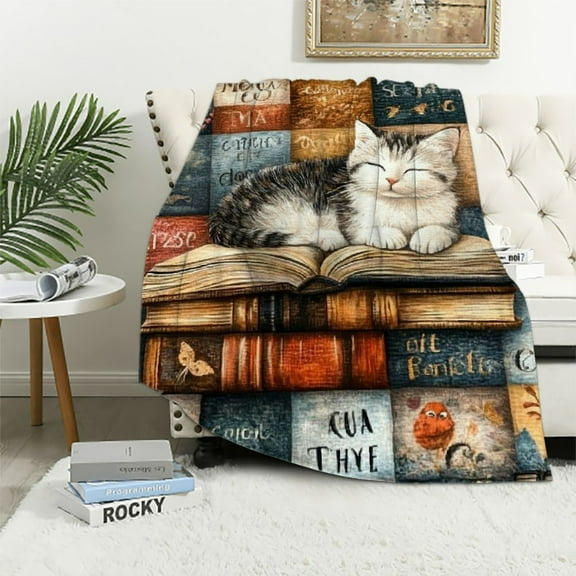 Patifu Book Lovers Gift for Girls, Books Blanket for Girls, Just A Girl Who Loves Books Cats Blanket, Gifts for Readers Book Lovers Women   40x50in