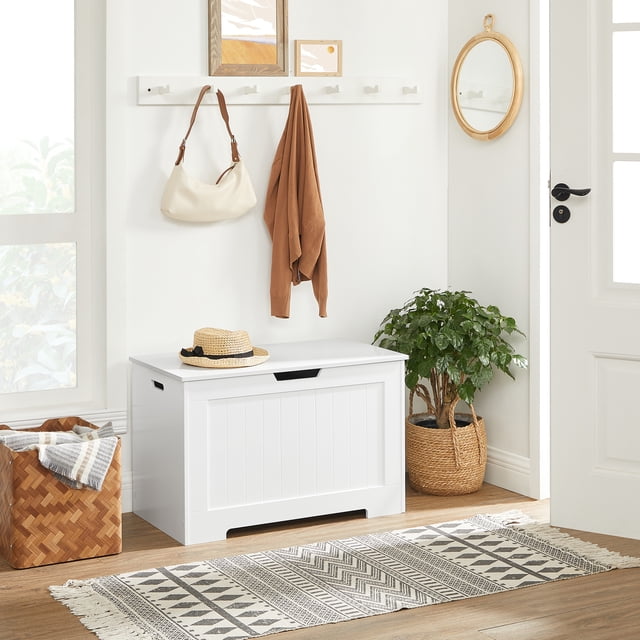 VASAGLE Banco Almacenaje con 2 Bisagras de Seguridad, Puff Almacenaje para Guardar Ropa, Accesorios Infantiles, 40 x 76 x 48 cm, Blanco