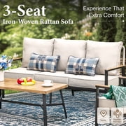 MF Studio Wicker Outdoor Patio Furniture Set, 5-Seat Patio Conversation Set with Swivel Chairs, PE Rattan Outdoor Sofa Set, Beige