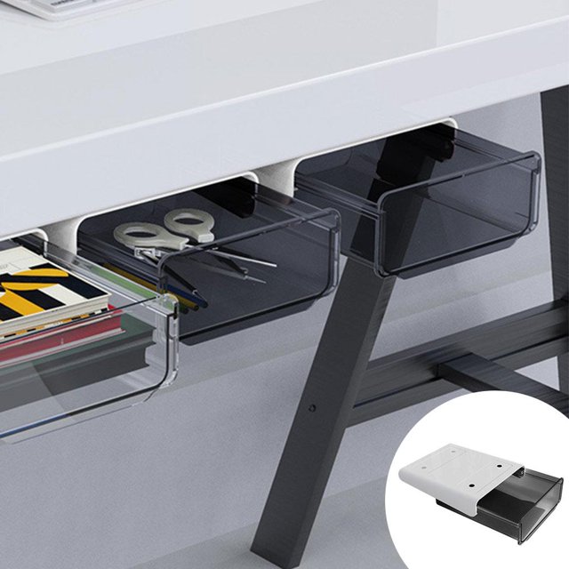 Caja de almacenamiento de escritorio sin perforacione organizador Caja de almacenamiento sin perforaciones Extraíble Deslizable para cajón Soledad Bajo cajón de escritorio