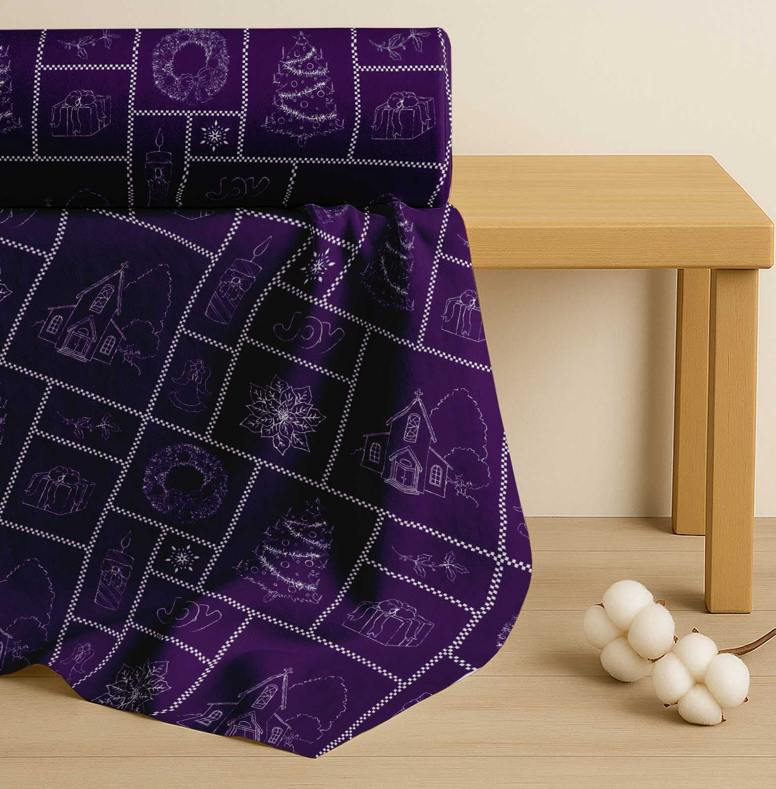 Soimoi Purple Cotton Poplin Fabric Christmas Theme Party Printed Craft Fabric by the Yard 42 Inch Wide
