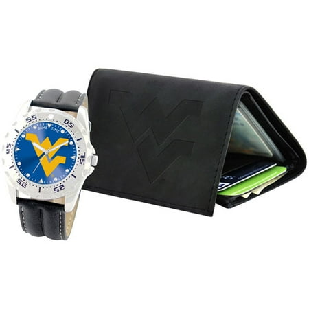 Game Time NCAA Men's West Virginia University Mountaineers Watch and Tri-Fold Wallet Set, Black