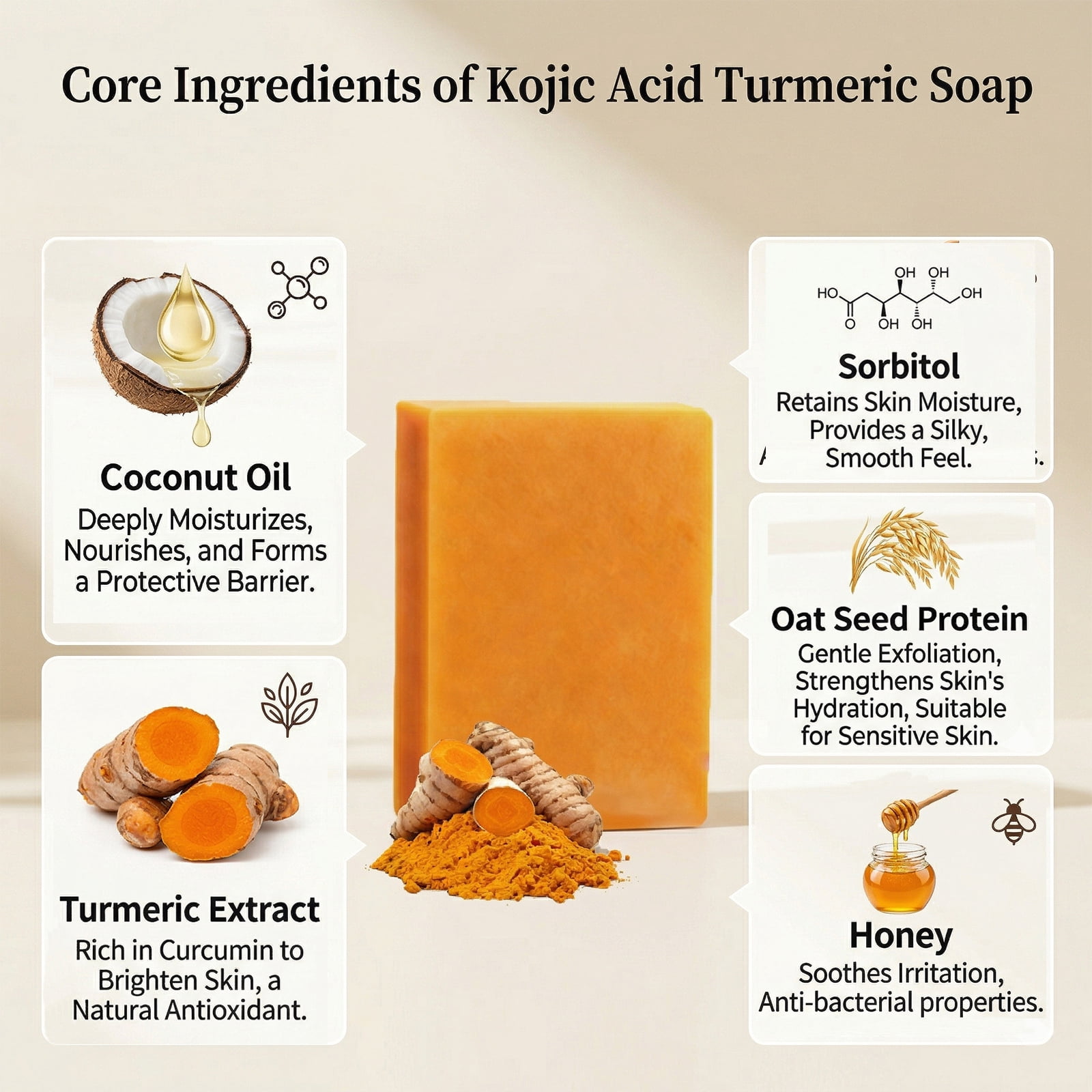 Organic Turmeric Soap for Dark Spots, Natural Face Wash for Clear Skin, Cleanses & Smooths, Removes Oil & Impurities for All Skin Types(2pcs)
