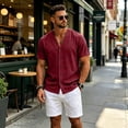 thumbnail image 5 of Sewkxo Men's Linen Shirts Short Sleeve Casual Shirts Button Down Shirt for Men Beach Summer Shirt,Wine 2XL, 5 of 8