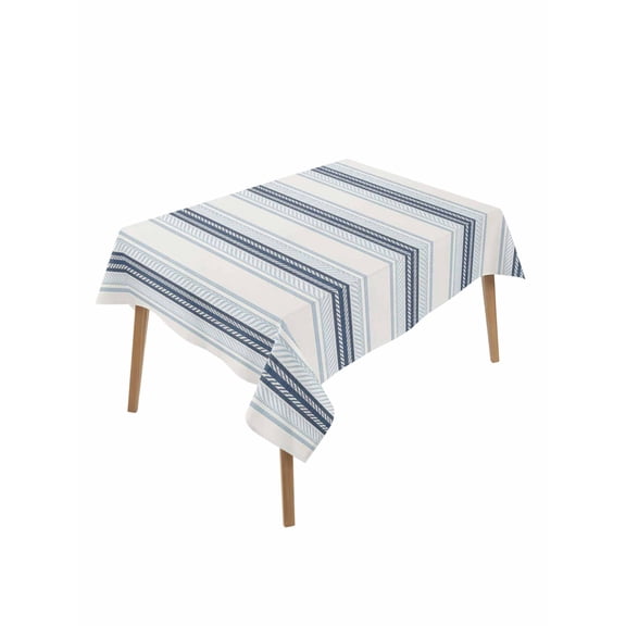 Blue Beige Table Cloth, Modern Abstract Gradient Vertical Stripes Waterproof Tablecloth for Rectangle Tables, Reusable Washable Fabric Table Cover for Restaurant Kitchen Dining Tables 60"x102"