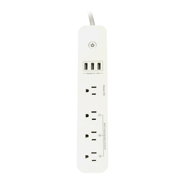 Xtricity - 4-Outlet 3-USB Port 4.8A Wi-Fi Smart Power Bar, White