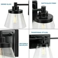thumbnail image 5 of Hinton Collection Three-Light Matte Black Clear Seeded Glass Farmhouse Bath Vanity Light, 5 of 6