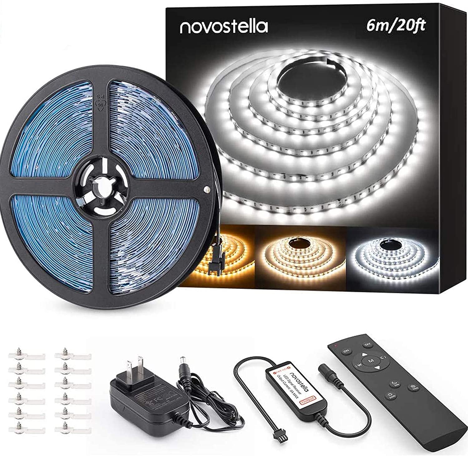 Novostella 20ft Tunable White LED Strip Light Kit, 3000K6000K Dimmable