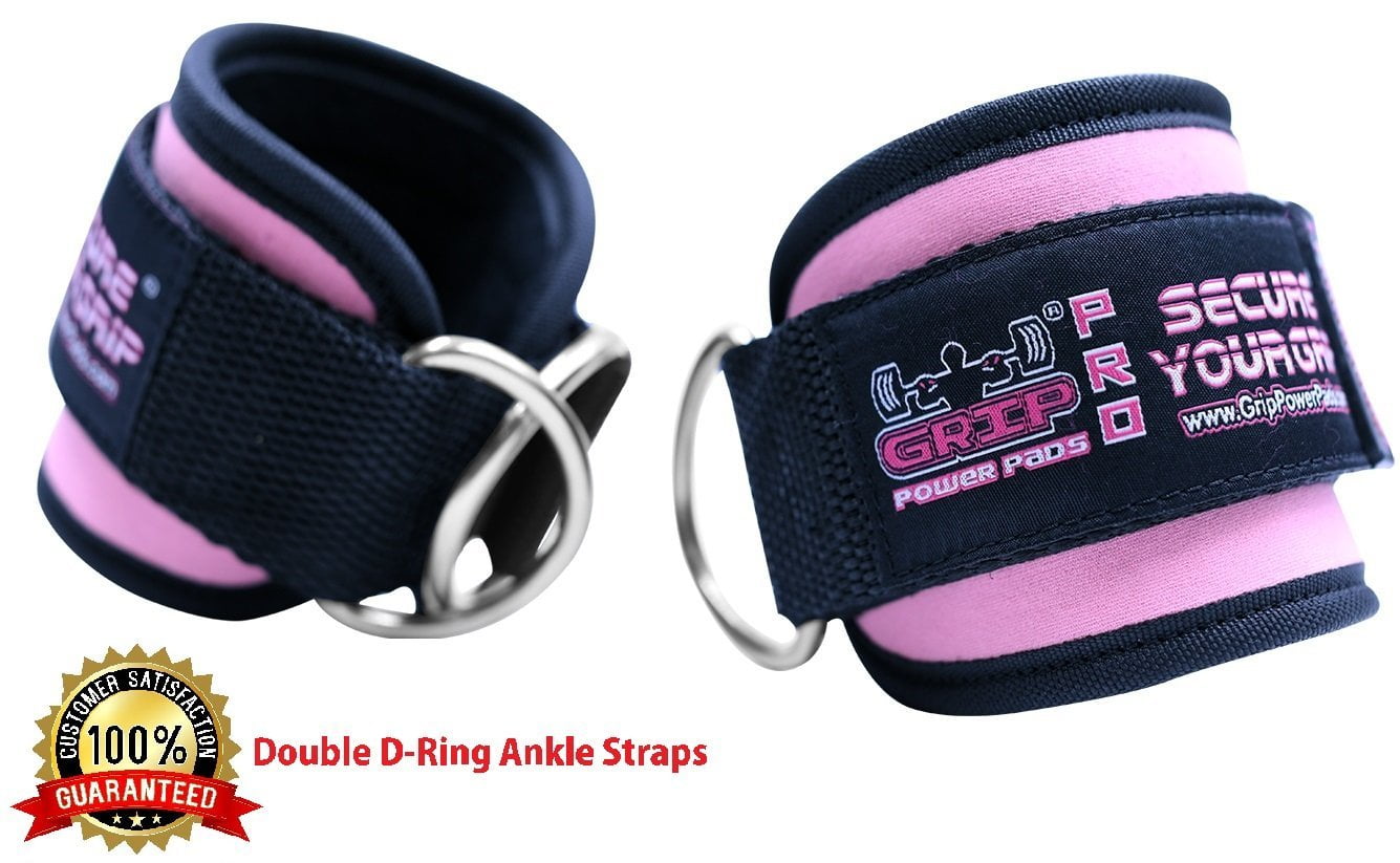 Abs & Glutes for Men & Women Grip Power Pads Ankle Straps for Cable Machines Double D-Ring Adjustable Neoprene Premium Cuffs to Enhance Legs 