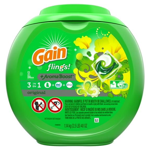 Gain Flings Original, Laundry Detergent Pacs, 51 Ct.