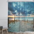 thumbnail image 2 of Riyidecor Ocean Beach Cortina De Ducha 72 Ancho X 72 Alto Puesta De Sol Verano Amanecer Hawaiano Escénico Cielo Azul Mar Fresco Paisaje Arena Decoración Tela Baño 12 Ganchos De Ducha De Plástico, 2 of 5
