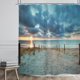 thumbnail image 2 of Riyidecor Ocean Beach Cortina De Ducha 72 Ancho X 72 Alto Puesta De Sol Verano Amanecer Hawaiano Escénico Cielo Azul Mar Fresco Paisaje Arena Decoración Tela Baño 12 Ganchos De Ducha De Plástico, 2 of 5