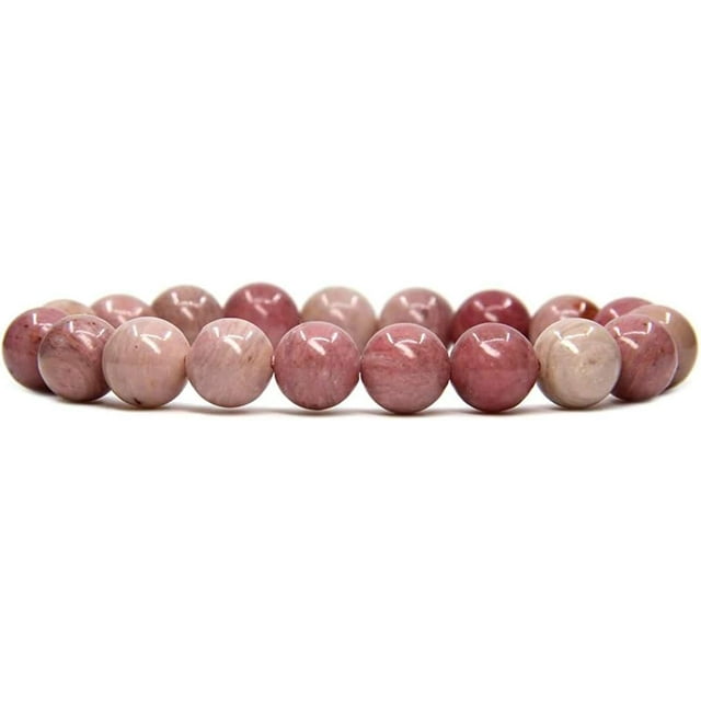 Angelstones Bracelet Extensible en Perles de 10 mm en Rhodonite Rose Naturelle avec Véritables Pierres Précieuses Semi-Précieuses, Guérison, 7 Pouces Unisexe