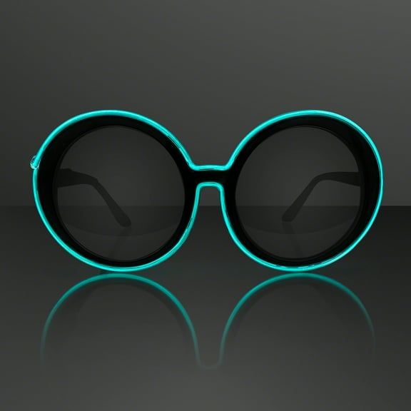 Light Up Sunglasses Round Aqua EL Wire LED Glowing Flashing Glasses
