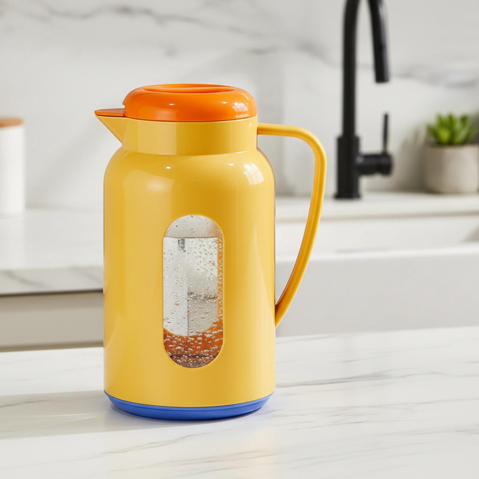 Fiocias Glass Pitcher Easy to Fill Cold Drink Jug Leakproof Fridge Jug Kettle for Summer Orange Blue