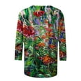 thumbnail image 5 of HKEJIAOI Femmes 3/4 Manches Tops Col Rond Imprimé Floral Trois-Quart Manches Femme Top XXL, 5 of 5