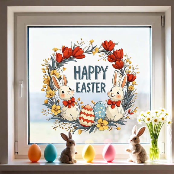Easter Bunny Egg and Butterfly Window Clings, Reusable Static Holiday Decals for Glass Doors and Windows, No Residue Spring Easter Decor for Home and Classroom