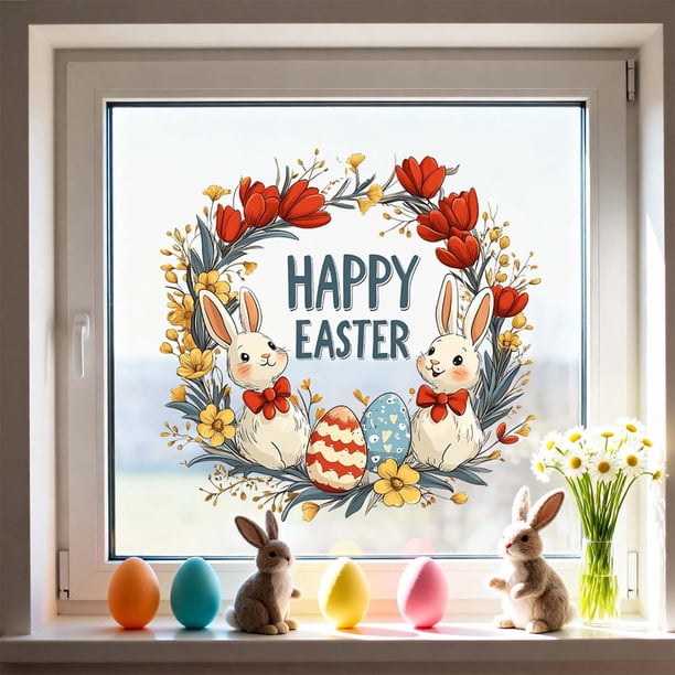 Easter Decoración del hogar Easter Lovely Bunny Egg and Butterflys Cataleptic Cling Window Stickers for Holiday Window Decorations Decoración del hogar