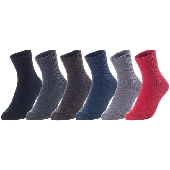 Lovely Annie Unisex Children's 6 Pairs Thick & Warm, Comfy, Durable Wool Crew Socks. Perfect as Winter Snow Sock and All Seasons LK08 Size 9Y-11Y (No Beige)