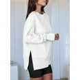 thumbnail image 3 of Womens Oversized Sweatshirts Crew Neck Long Sleeve Shirts Casual Loose Slit Fall Outfits White L, 3 of 7