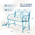 thumbnail image 2 of Zimtown 40" Blue Metal Outdoor Bench with Butterfly Backrest, Patio Loveseat Bench with White Cushion, Garden Porch Bench for 2 People, 2 of 9