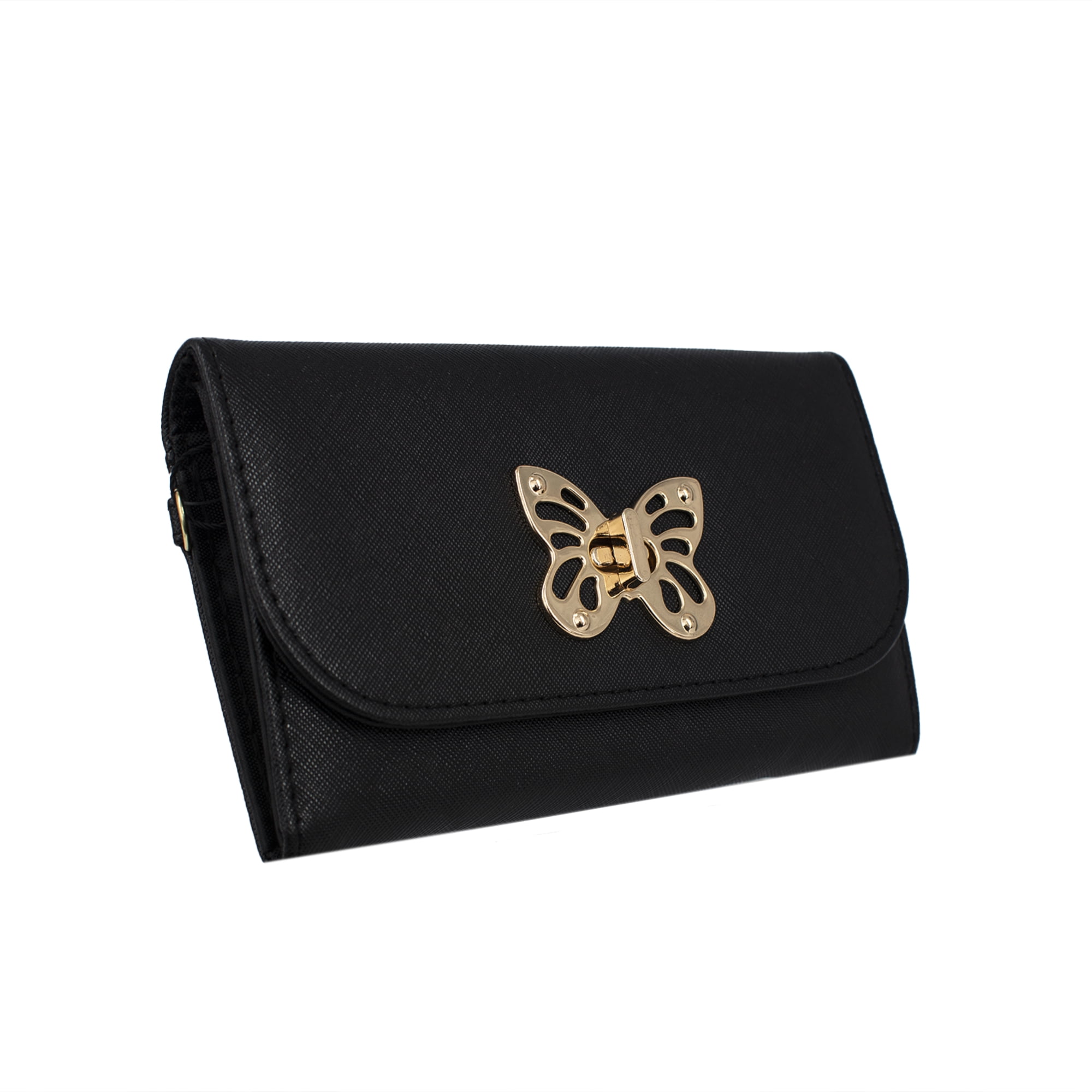 Olivia and Kate Women’s Small Black Saffiano Leather Clutch Wallet withWristlet