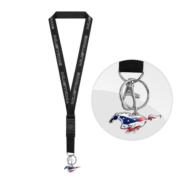 Ford Mustang in White Black Lanyard with US Flag Pony Charm