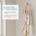 thumbnail image 5 of LEDREM Free-Standing Tree Coat Rack, Solid Wood with 8 Hooks, Adjustable 3-Section Height, for Hats,Bags,Clothes, Stable Triangular Base, Space-Saving, Jelly Pink, 5 of 5