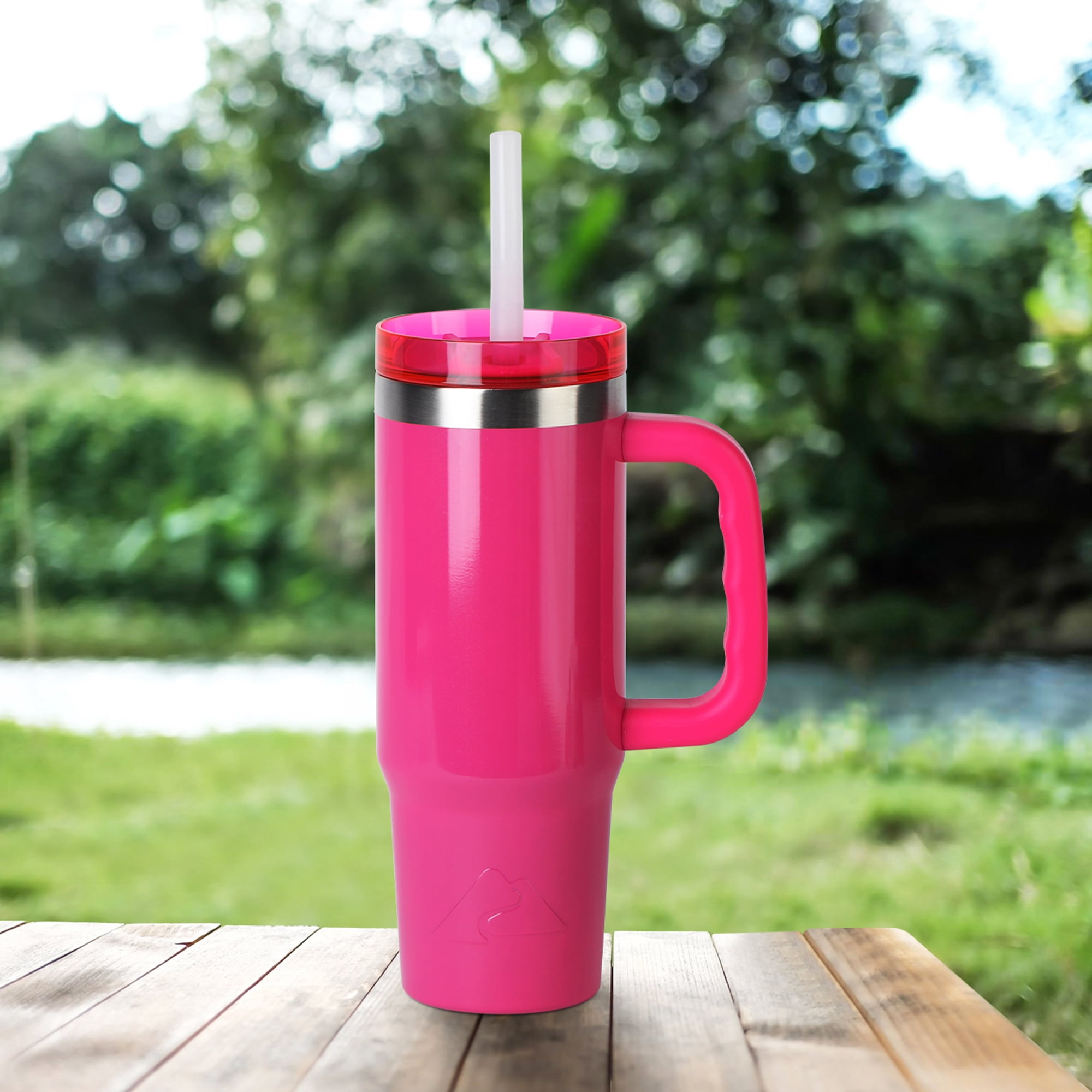 Ozark Trail 30oz Insulated Stainless Steel Tumbler with Handle,SHIMMER FUSCHIA BURST
