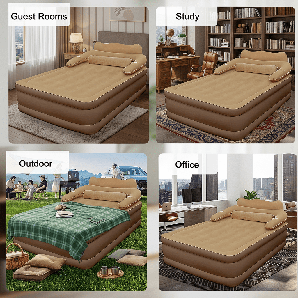 LIXI 18.9in Queen Air Mattress with Headboard &Pump ,  Inflatable Mattress Airbed for Home & Camping & Travel (Brown)
