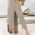 thumbnail image 2 of TEAJOPSUU Womens Striped High Waist Capris Elastic Waistband 3/4 Length Summer Cropped Trousers Wide Leg Straight Fit Lounge Pants with Side Pockets A-Khaki, 2 of 7